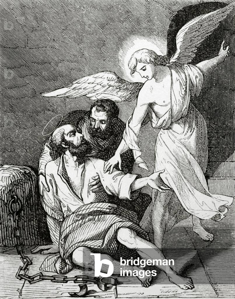 Saint Marcelino and Saint Peter. Martyrs. Rome, 304 AD. Engraving.