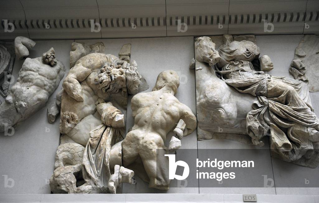 Pergamon Altar. Hephaistos and goddess Eos riding a horse.