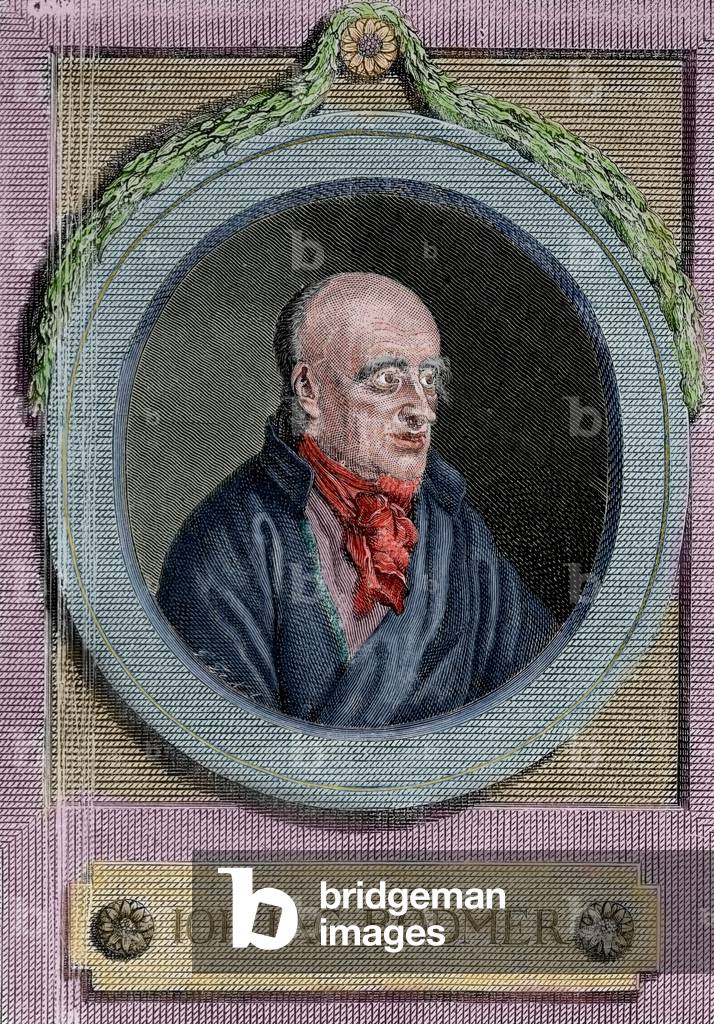 Johann Jakob Bodmer (1698  1783) Swiss-German critic and poet. Engraving by J.F Bausse (1738-1814), 1784. Colored.