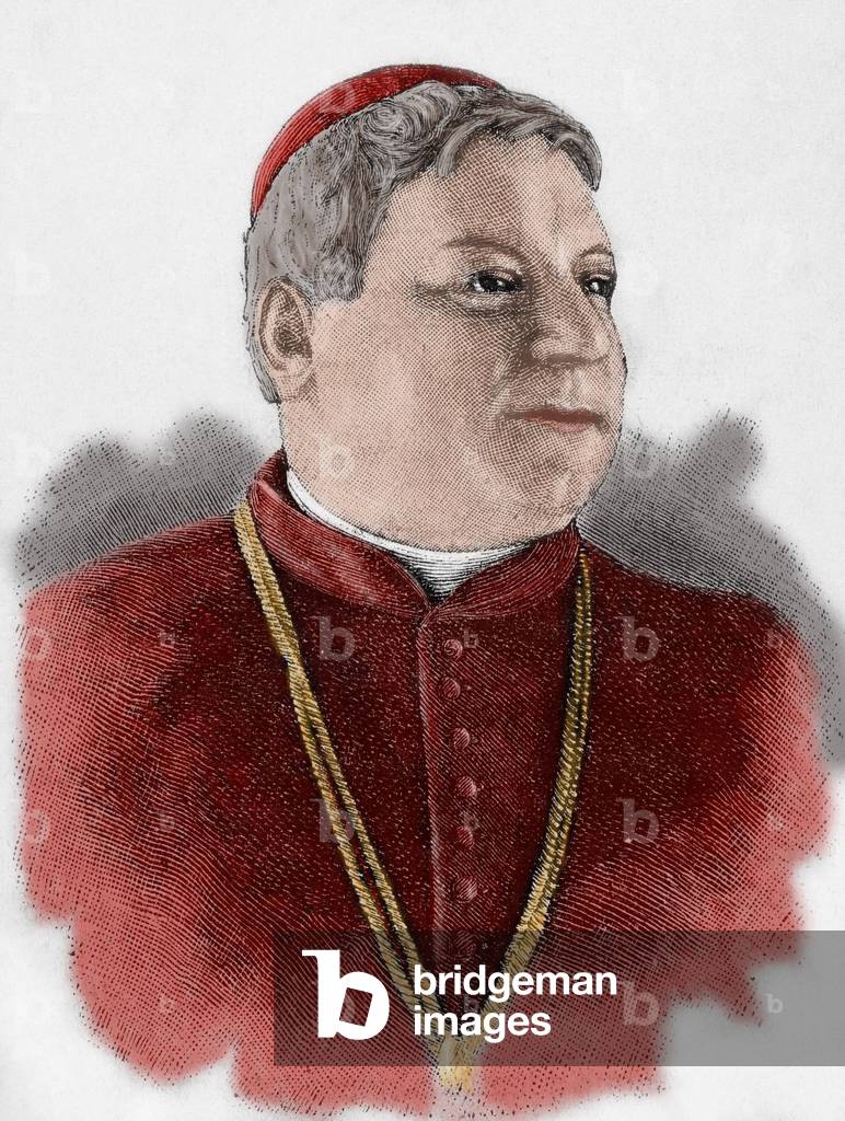 Portrait of Luigi Jacobini (1832-1887), Italian Cardinal and Secretary of State of the Vatican - Coloured engraving from the national illustration, 1887 - Luigi Jacobini - Engraving In The National Illustration, 1887, Colored