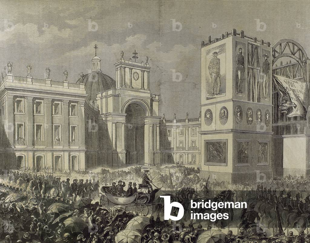 The triumphal entry of Victor Emmanuel II of Italy (1820-1878) into Naples on November 7th, 1860 (engraving)