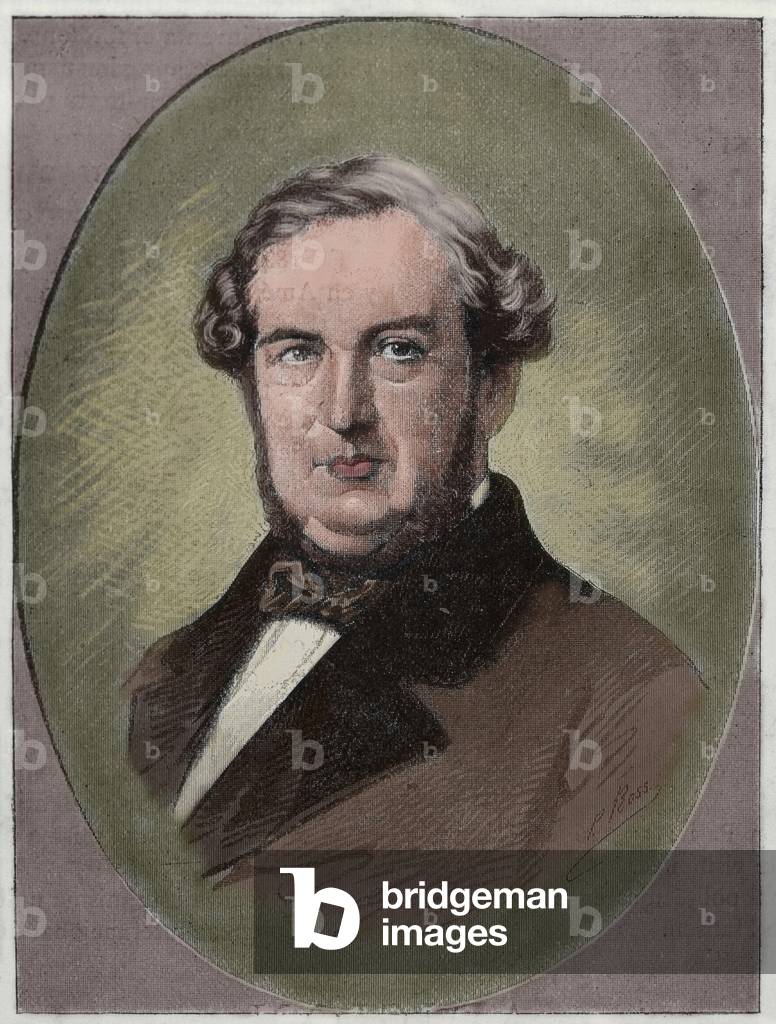 Salustiano de Olozaga y Almandoz (1805-1873), Spanish politician and writer, Portrait (colour engraving)