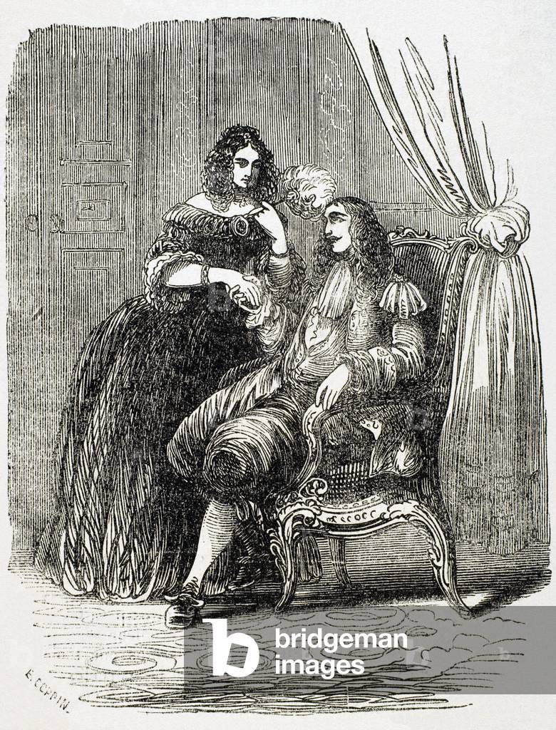 Louis XIV and his mistress Madame of Montespan (1640-1707) (engraving)