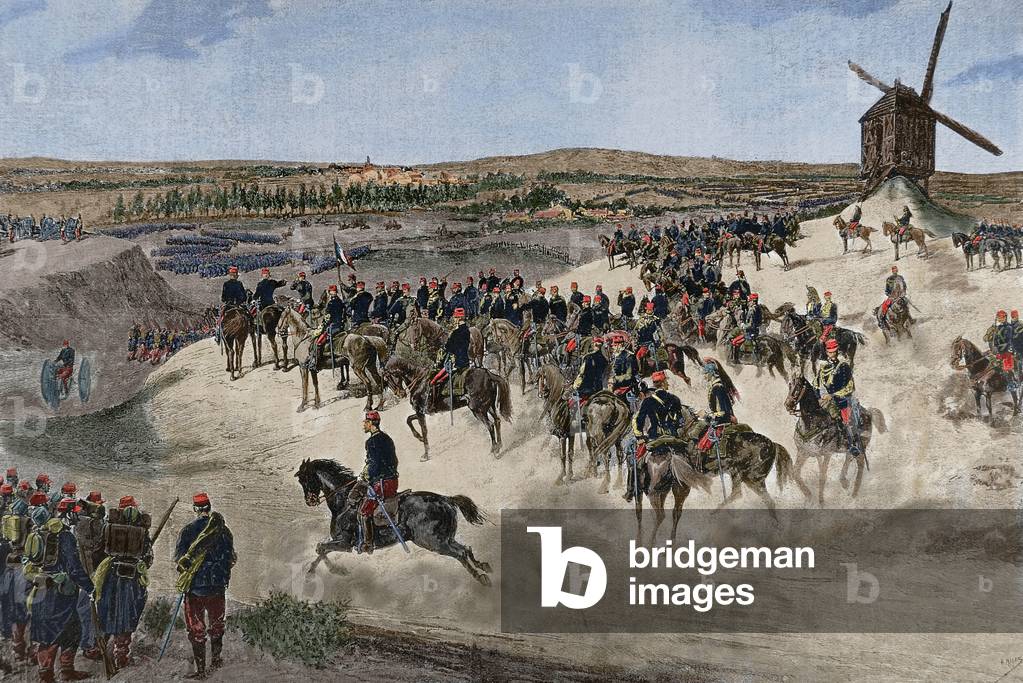 The Northern army under Jean-Baptiste Billot (1828-1907). Franco-Prussian War. Colored engraving.