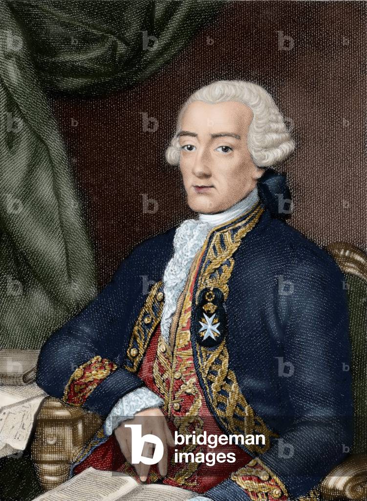 Jorge Juan Santacilia (1713-1773). Spanish scientist and naval officer. Colored engraving.