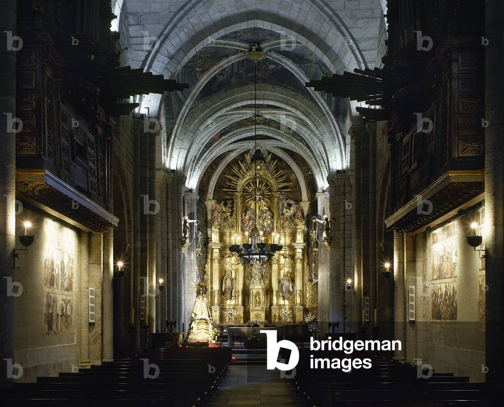Spain, Galicia, Lugo province, Mondoñedo Cathedral, General view of the central nave, Main altarpiece, 1769, by Fernando de Teran in Rococo style