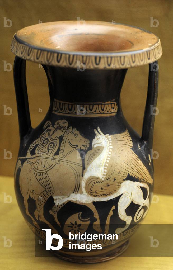 Greek art. Red-figured pelika: Amazon and griffin. Clay. Attica, ca. 340 BC, Kerch style. The Group G.