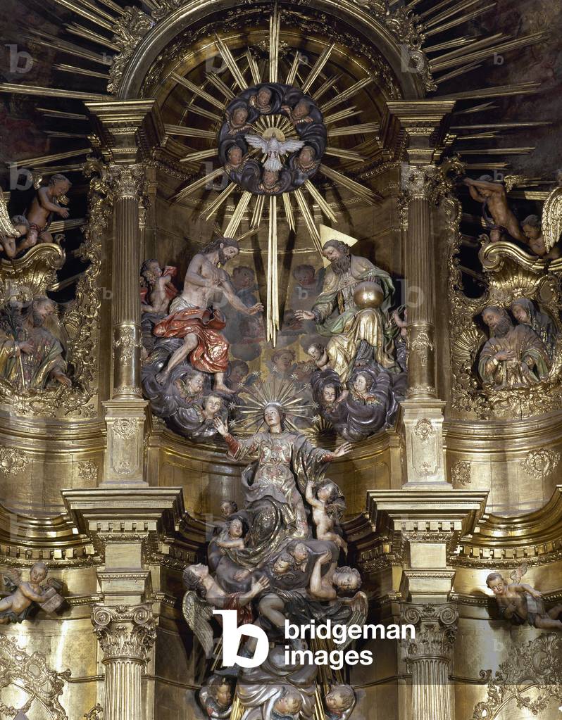 Spain. Galica. Mondonedo Cathedral. Altarpiece (1769) by Francisco Teran. Virgin accompanied by angels that lead to the Trinity.