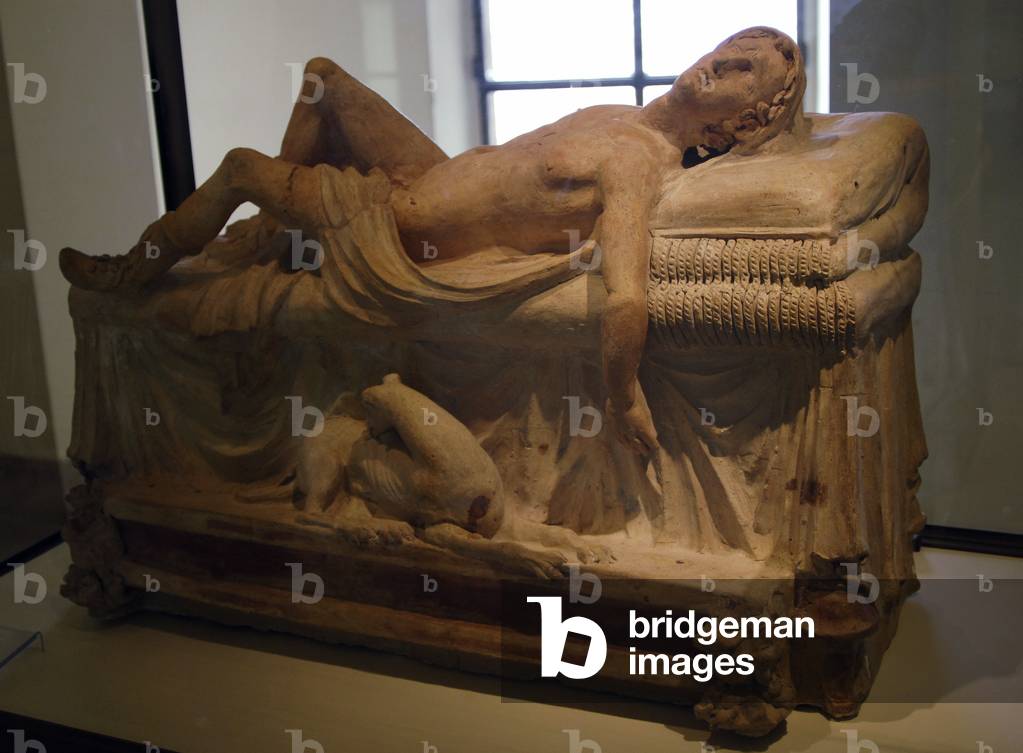 Funerary monument with dying Adonis. 3rd century B.C. Polychromed terracotta. Gregorian Etruscan Museum. Vatican Museums.