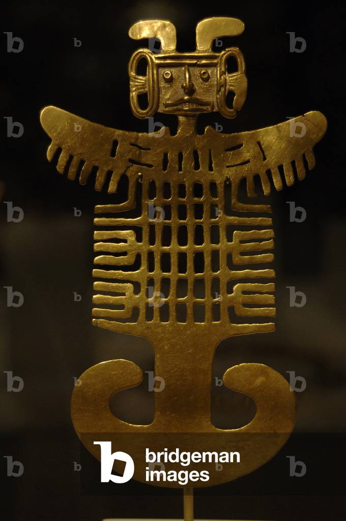 Pre-Columbian Art. Colombia. Costumed Figure Pendant.1st 7th century.  Gold.