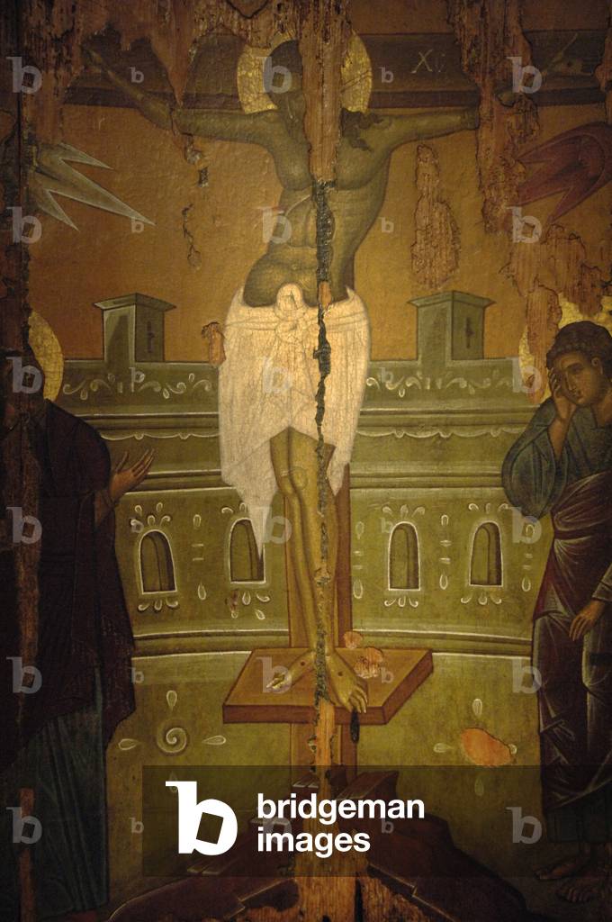 Crucifixion, Byzantine icon, Rhodes workshop, 15th century