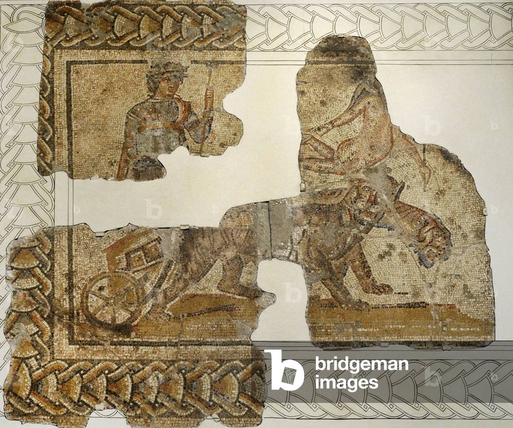 Mosaic of Bacchus with chariot and panthers, 3rd century AD From quarry of port, Tarragona, Spain