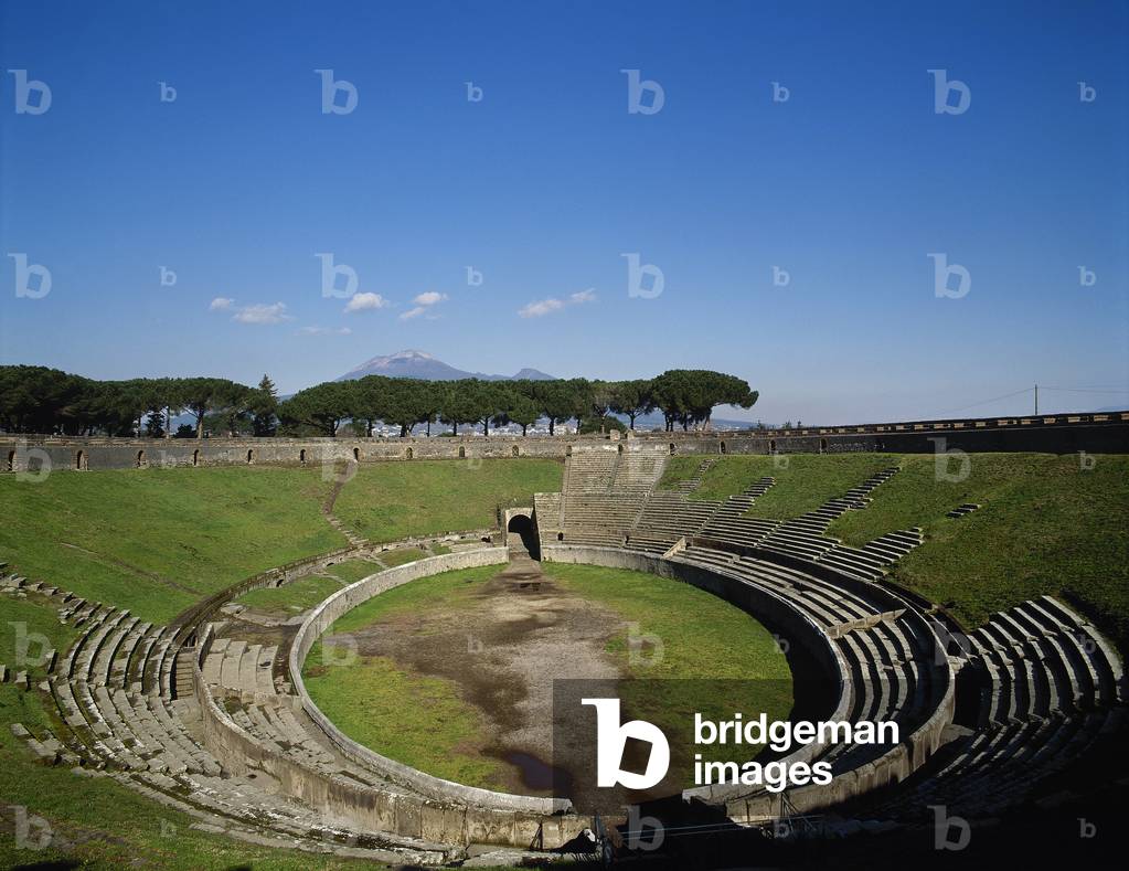 Italy, Pompeii, The Amphitheatre, It was built around 80 BC, Cavea, Panoramic (photo)