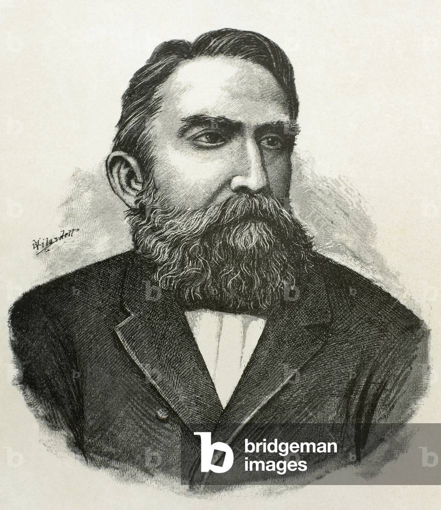 Rafael Nun?ez (1825-1894), Colombian author, lawyer, journalist and politician, Portrait (engraving)