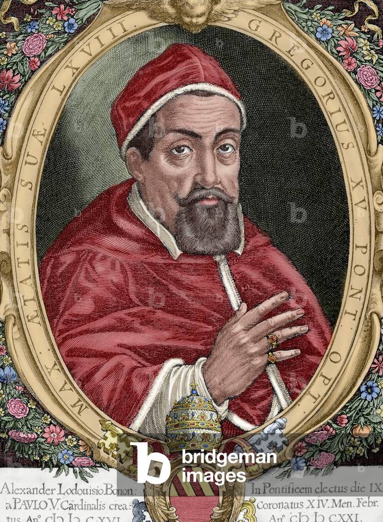 Portrait of Pope Gregory XV (coloured engraving)