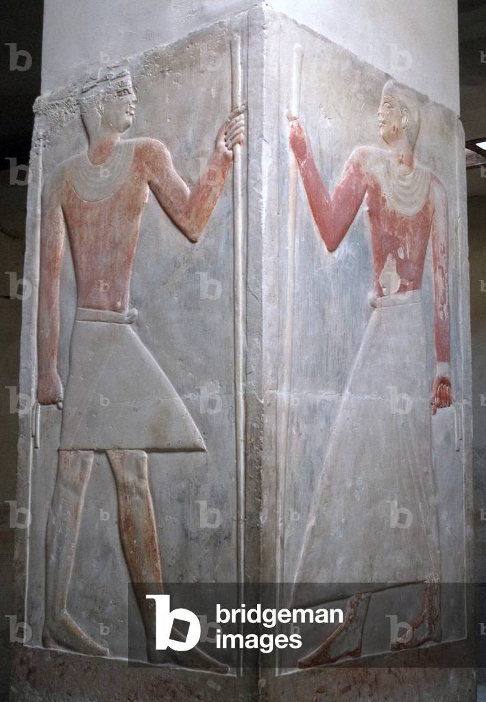 Polychrome relief depicting the deceased, Pillar, Mastaba of Mereruka, Saqqara, Egypt
