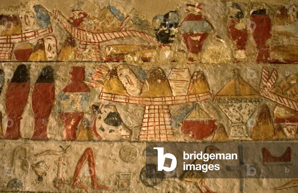 Egyptian Art. Offerings table for the Hereafter. Relief. Mastaba. Necropolis of Saqqara. Egypt.