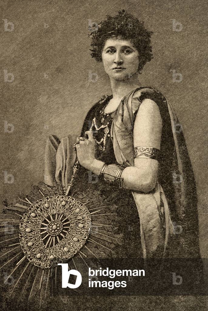 Mary Anderson (1859-1940) in the role of Hermione, wife of Pyrrhus. Engraving.