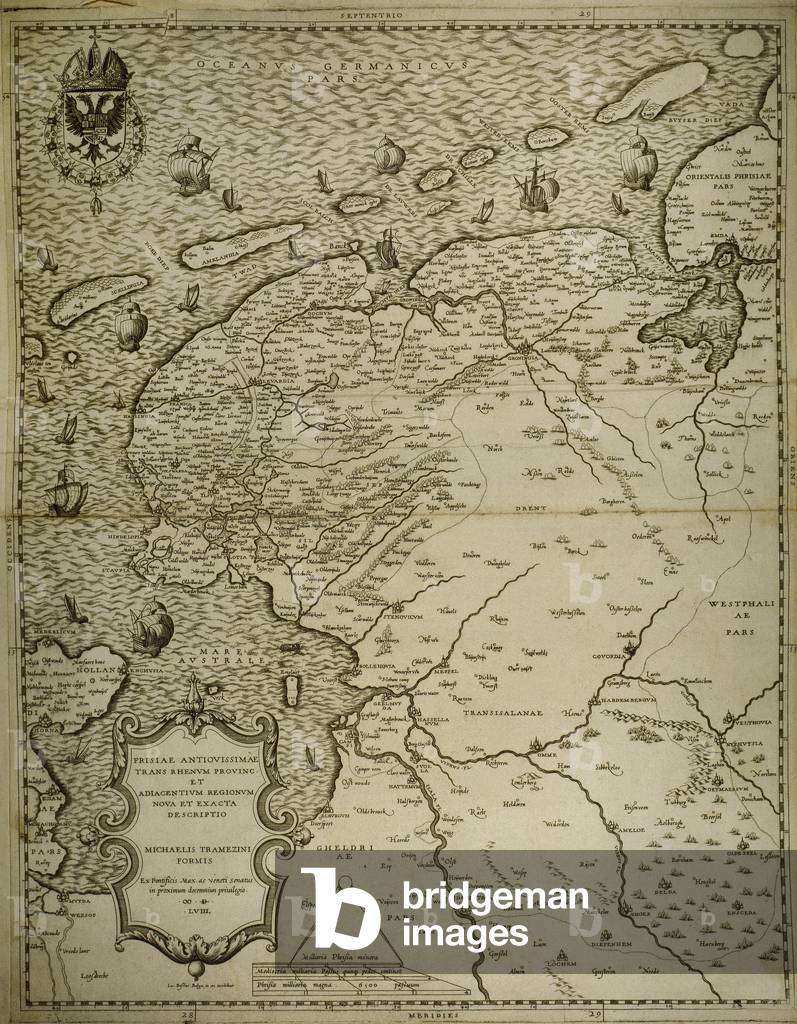 Friesland, Map of North of Netherlands, Michaelis Tramezini, 16th century