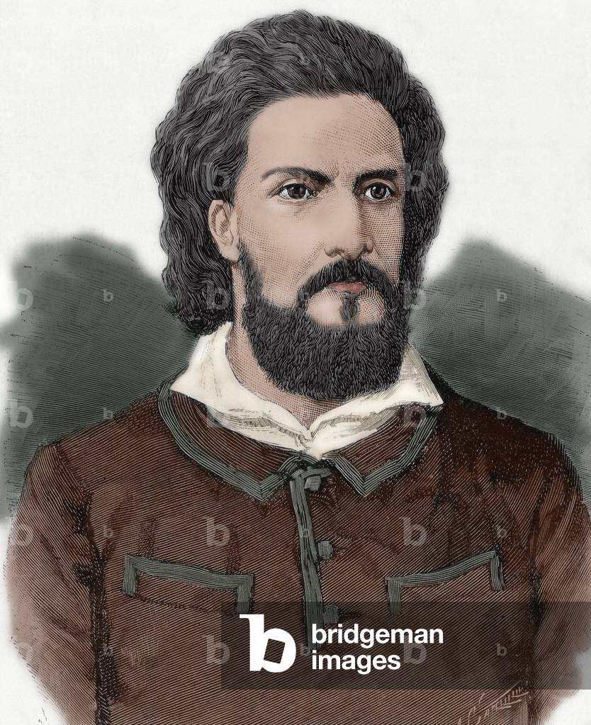 Alexandre de Serpa Pinto, Viscount of Serpa Pinto (1846-1900), Portuguese explorer, Portrait (colour engraving)