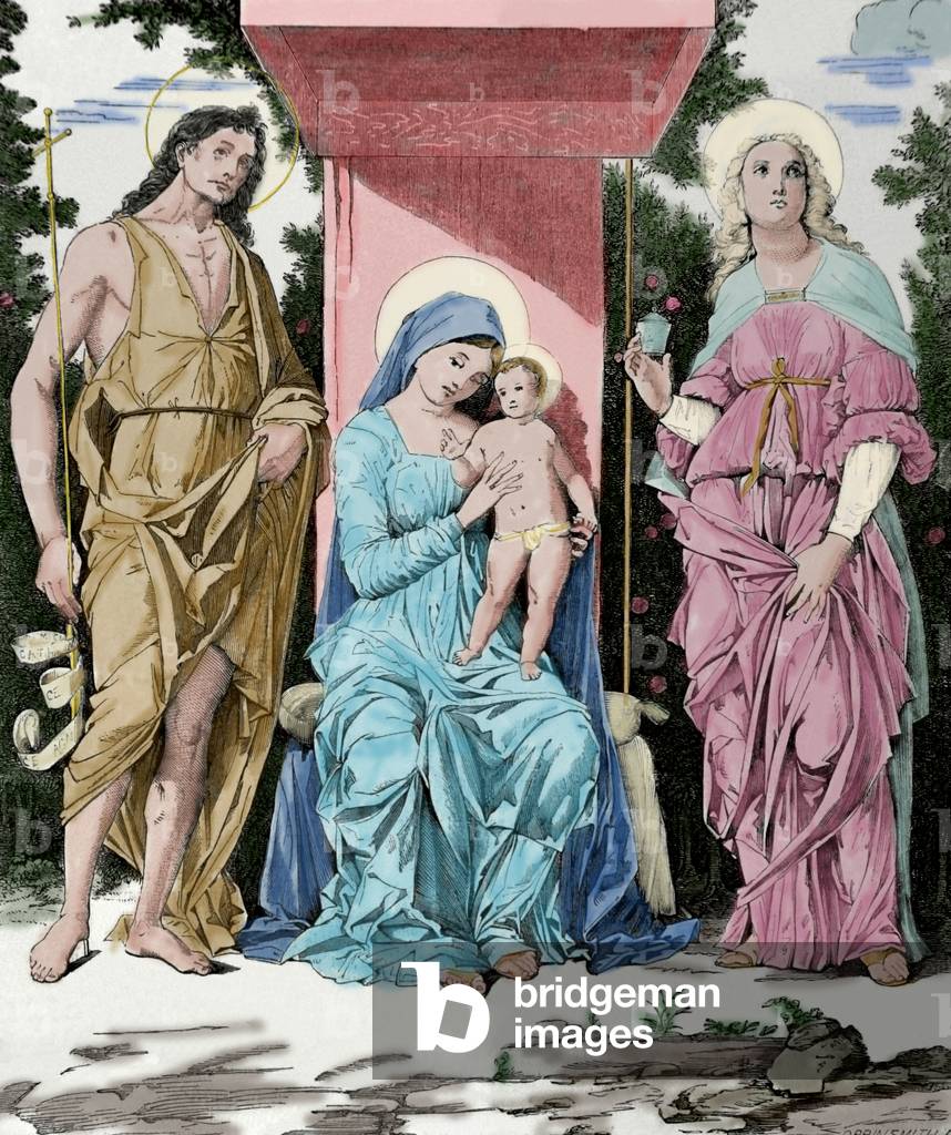 The Virgin and Child with the Magdalene and Saint John the Baptist (colour engraving)