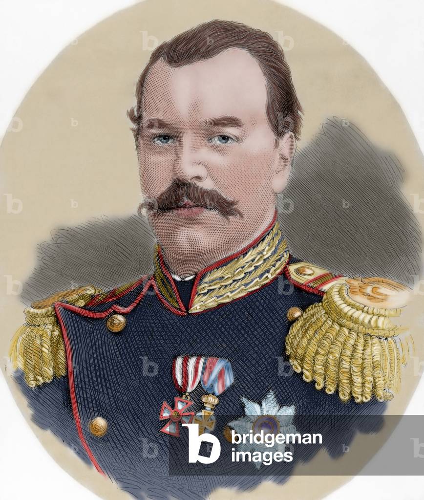 Alexander III of Russia (1845-1894). Colored engraving.
