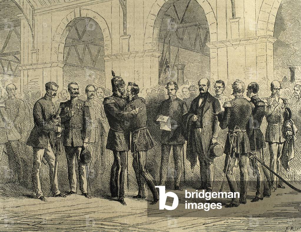 Franco-Prussian War. 1870-1871. King William I of Prussia receiving the news of the declaration of war of France (engraving)