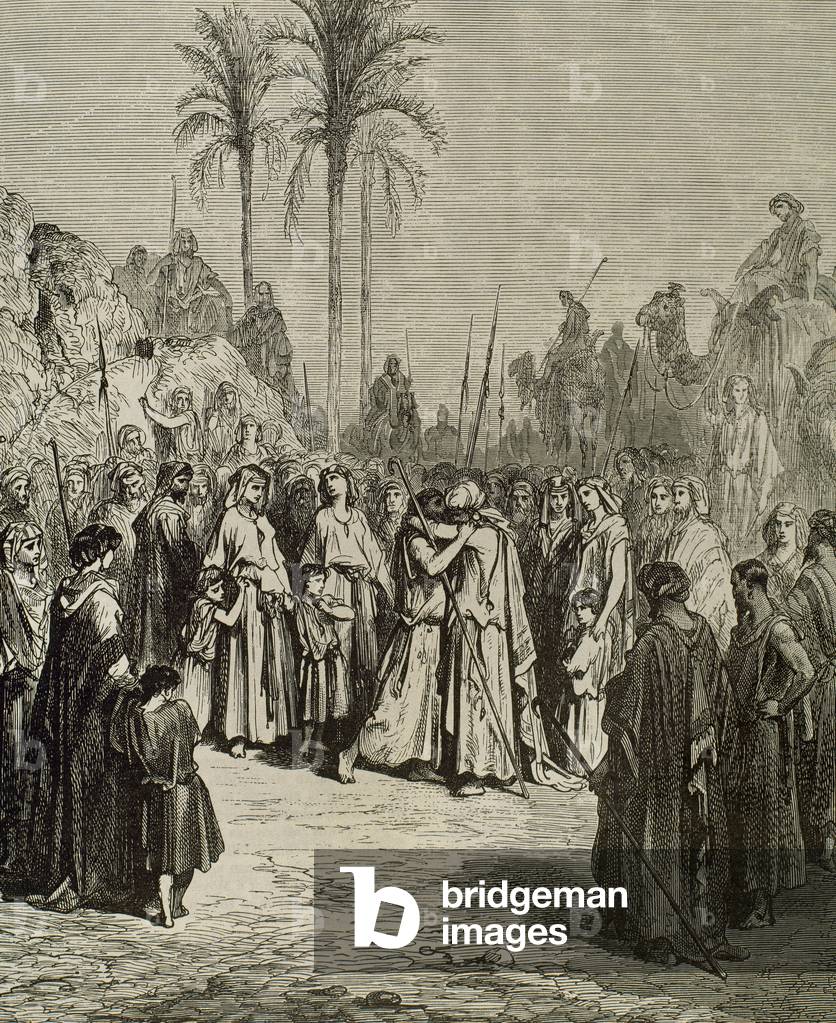 Reconciliation between Jacob and Esau, 19th century (engraving)