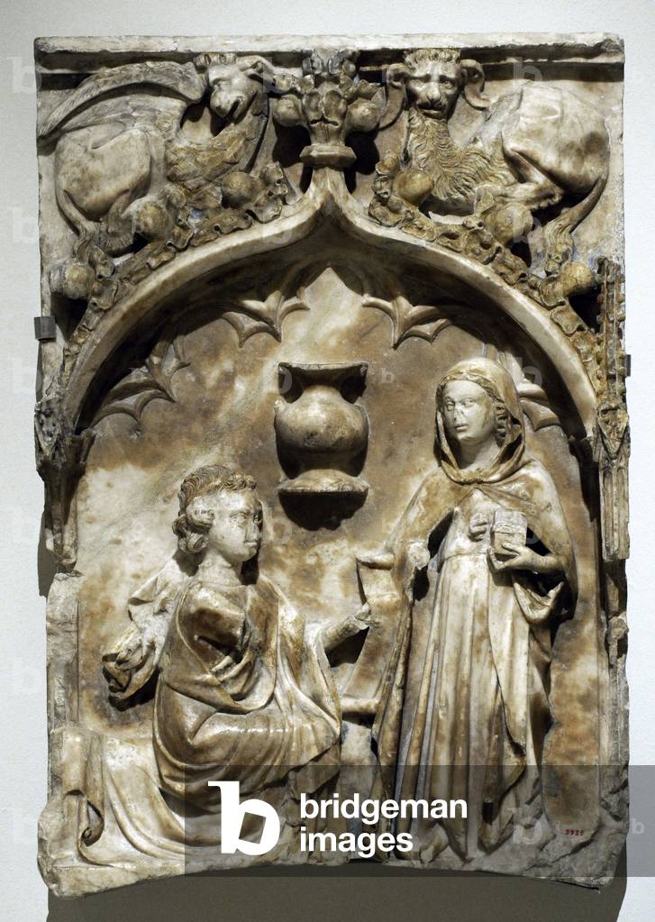 Relief depicting the Annunciation, mid 14th century, by Jaume Cascalls (active 1341-1377/1379) or workshop, Alabaster