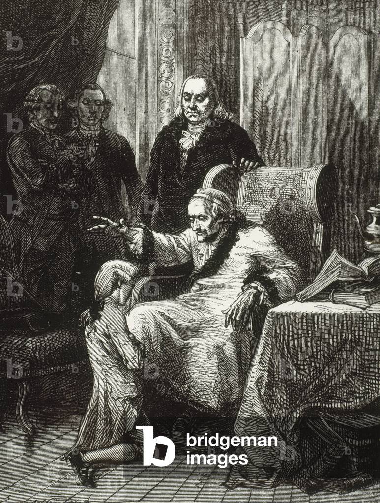 Voltaire (1694-1778) blessing Franklin's grandson (engraving)