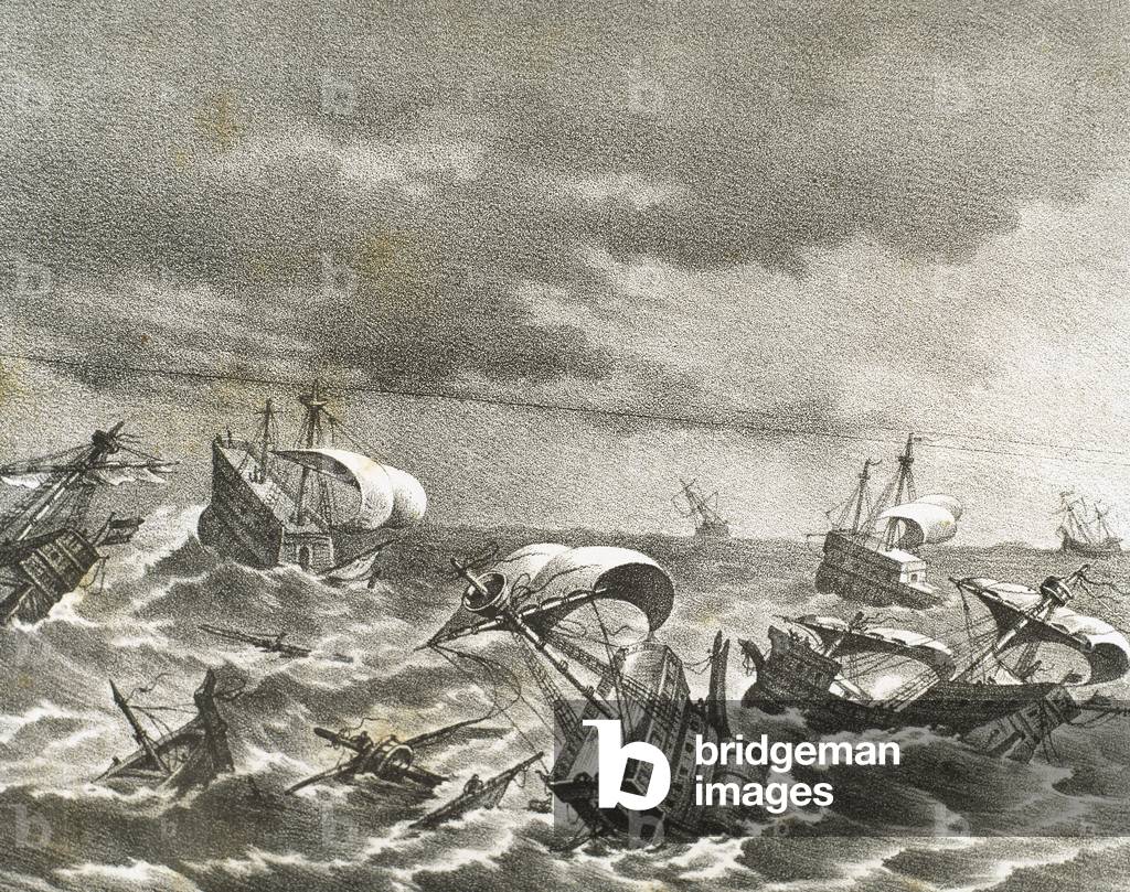 Destruction of the Spanish Armada, 16th century (engraving)