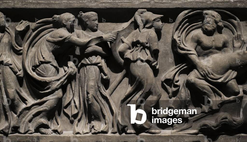 Sarcophagus panel depicting Hades abducting Persephone. Third quarter of the 2nd century AD, Roman (marble)