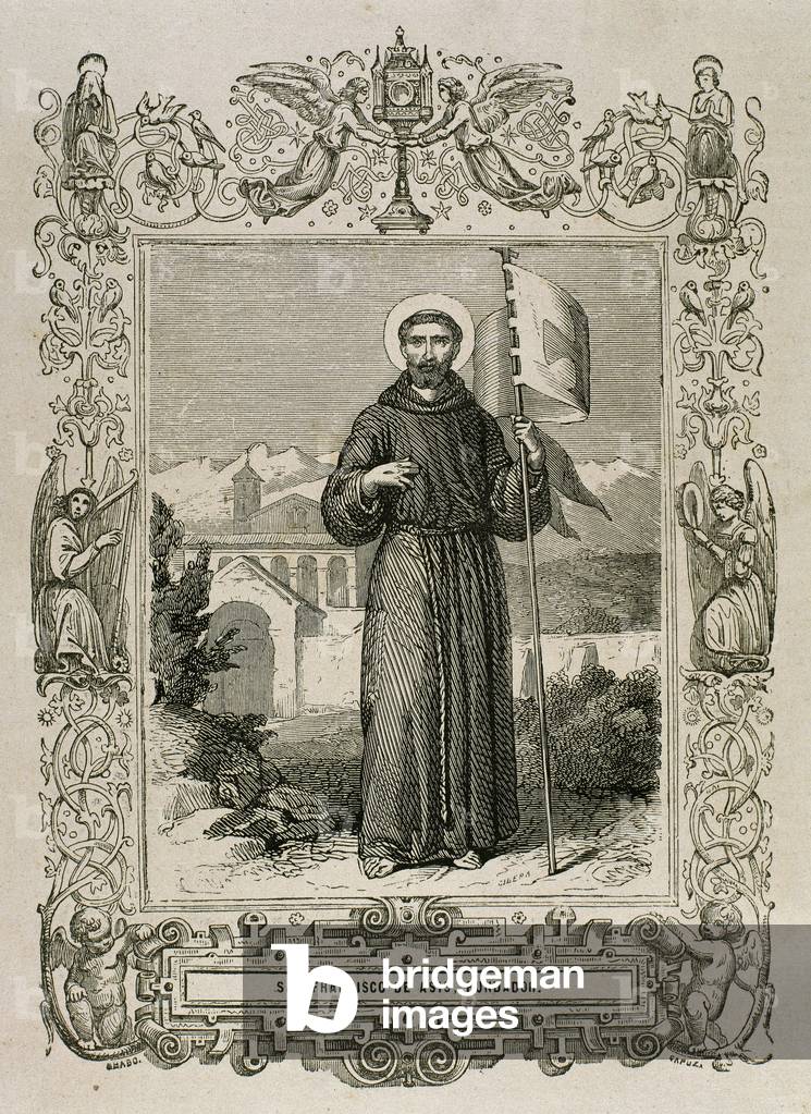 Saint Francis of Assisi (Giovanni Francesco di Bernardone (1181/1182-1226) . Catholic friar and preacher. Engraving.