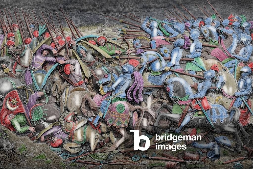 Reign of Maximilian I (1459-1519). War against the Ottoman Empire (colour engraving)