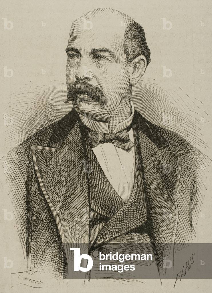 Portrait of Ramon Goicoerrotea, Spanish politician and journalist (engraving)