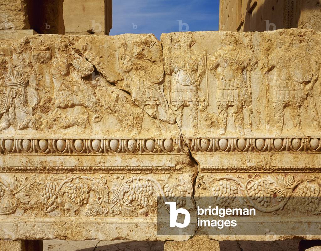 Syria, Palmyra, Temple of Bel, Relief with depiction of citizens of Palmyra making offerings, (Photo taken before the Syrian civil War)