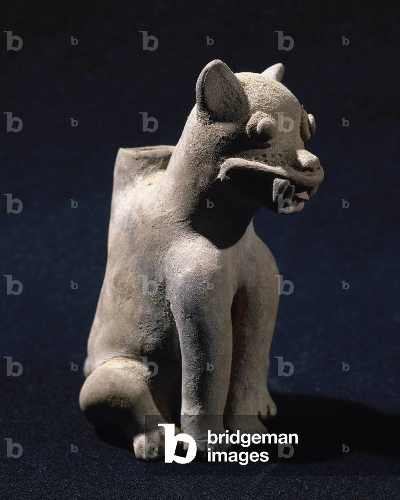 Pre-Columbian art. Pre-Incan. Tumaco-Tolita culture. Ceramic object. Feline figure. From Ecuador.