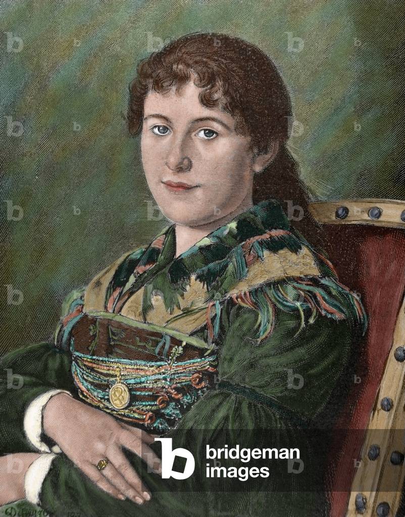 Tyrolean young girl, Portrait (colour engraving)