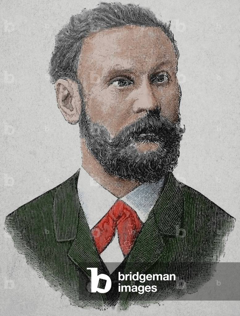 Otto Lilienthal (1848-1896). German pioneer of aviation. Engraving,1890. Colored.