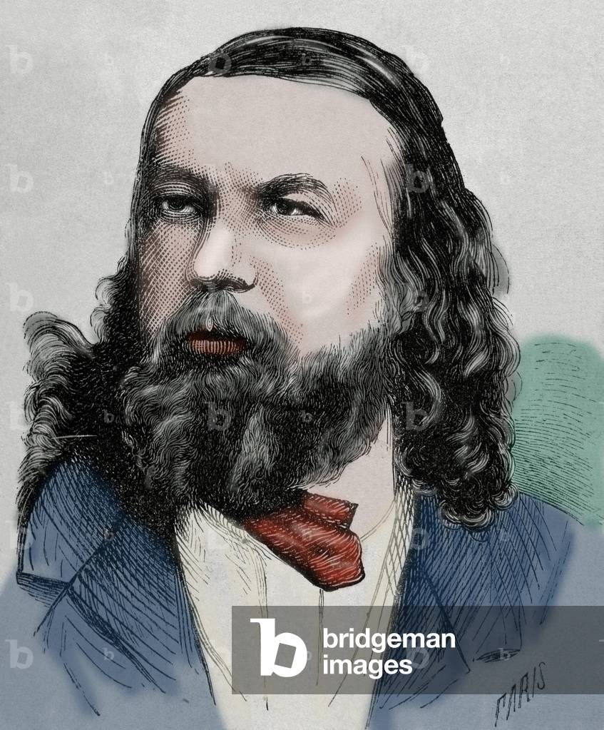 Theophile Gautier (1811-1872). French poet, dramatist, journalist, and art and literary critic (colour engraving)