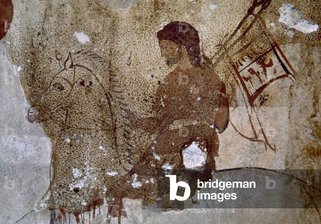 Lucanian tomb, Fresco depicting the return of the warrior, 4th century BC