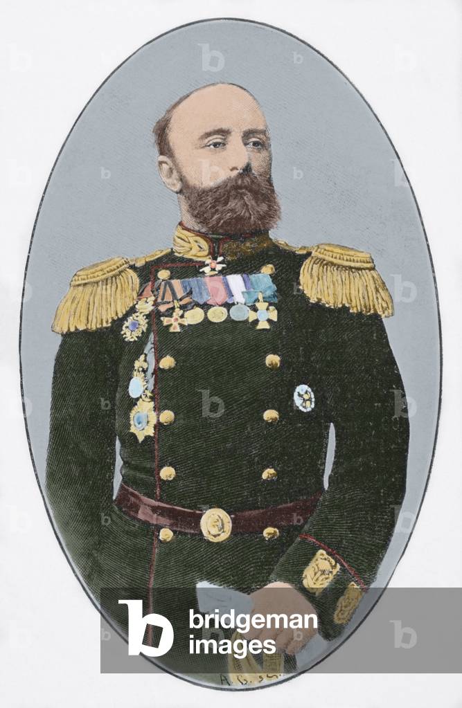 Vsevolod Fyodorovich Rudnev (1855-1913), Russian Naval officer, Portrait (colour engraving)