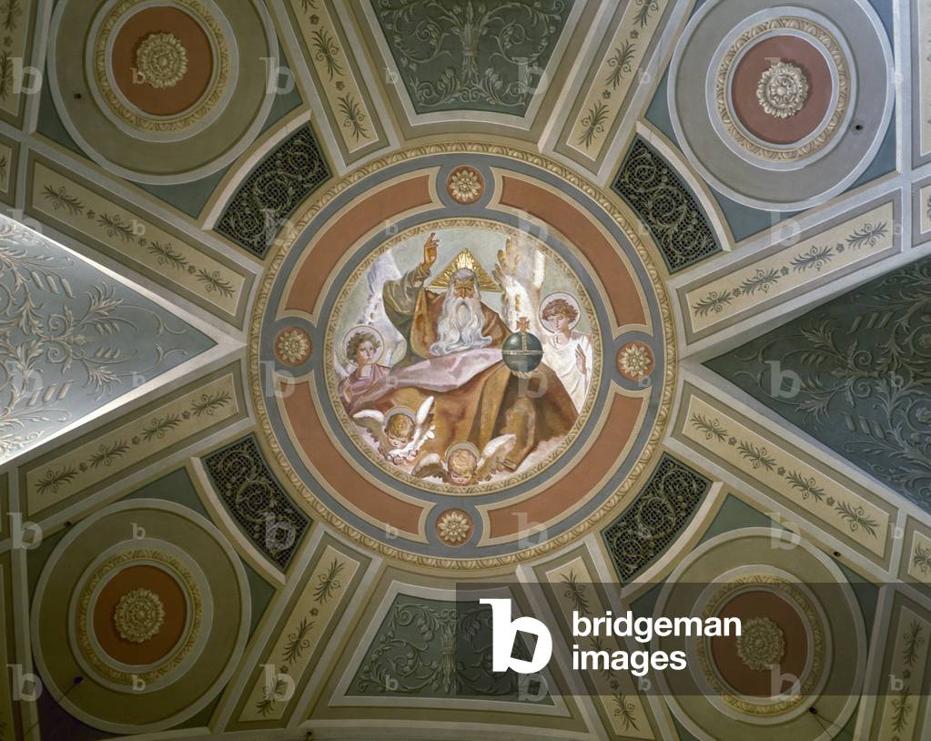 Church of Saint Vincent of Sarria. Built by Jose Mas Dordal. 18th century. Interior. Fresco depicting God Father. Barcelona. Spain.