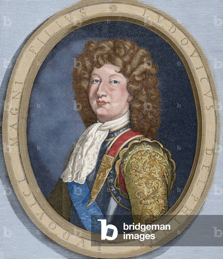 Louis of France (1661-1711). Engraving. coloured.