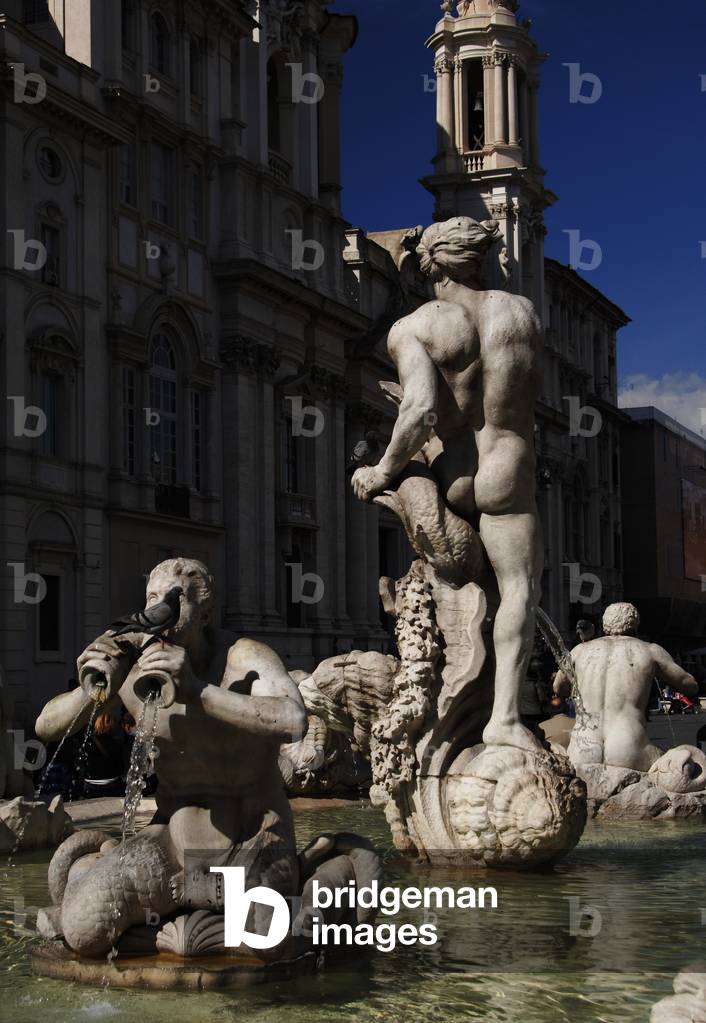 The Moor Fountain by Giacomo della Porta. 1576. Piazza Navona, Rome, Italy.