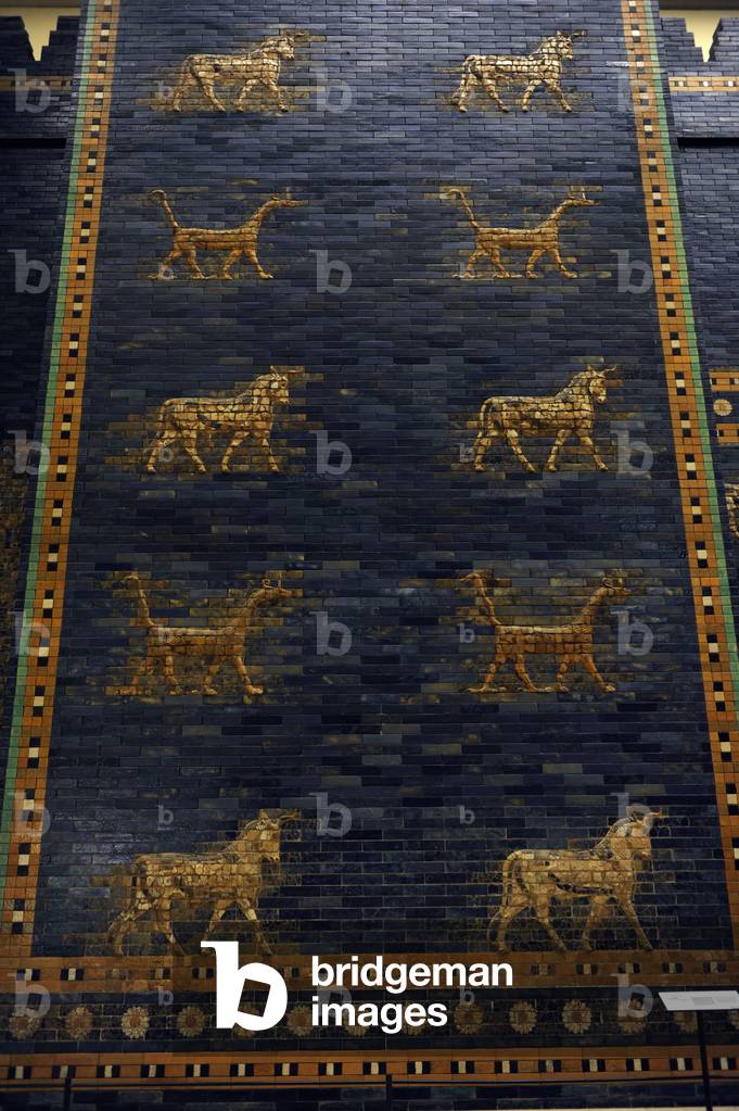 Ishtar Gate. The eight gate of the inner wall of Babylon. Built in 575 BC by order to Nebuchadnezzar II. Reconstructed in 1930. Detail. Pergamon Museum. Berlin. Germany.