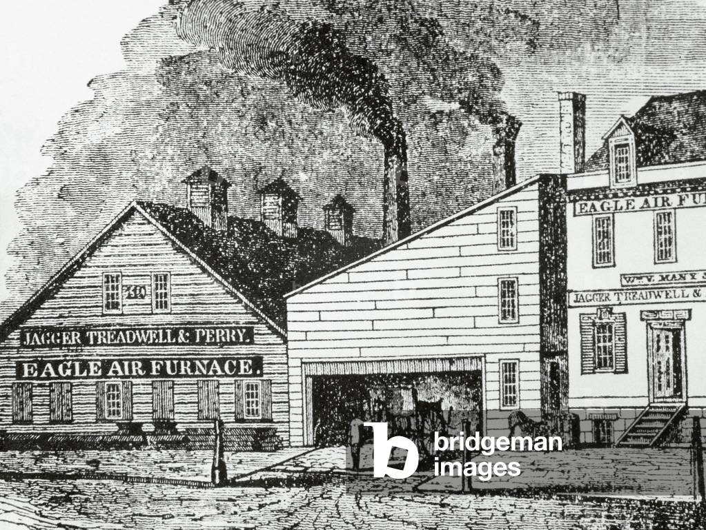 Factory Jagger Treadwell and Perry, Eagle Air Furnace, 19th century, Albany, USA (engraving)