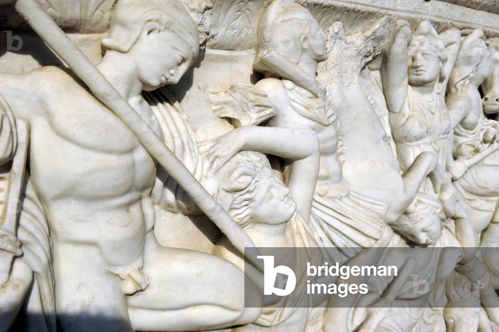 Battle between the Amazons and the Greeks, relief from the Amazon sarcophagus (marble)