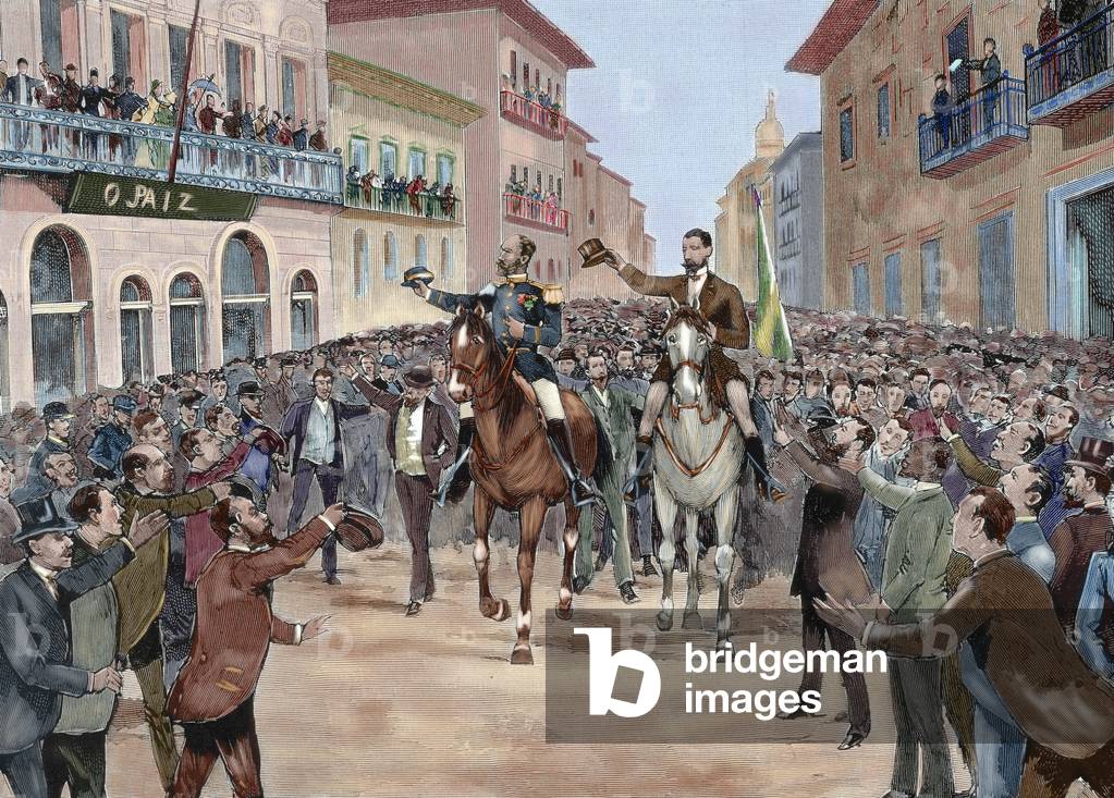 Proclamation of the Republic of Brazil. General Fonseca and the Bacayuva minister, 1889.