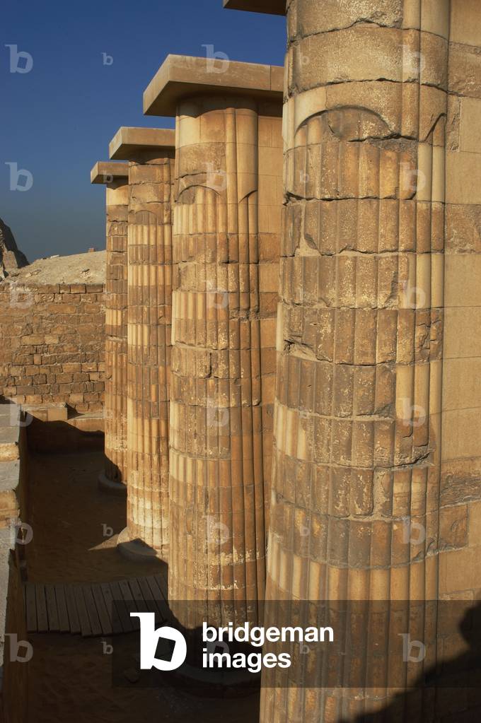 Egypt. Saqqara. Djoser Pyramid. Entrance with fasciculate columns.